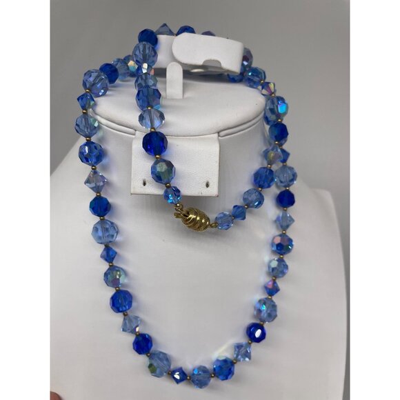 Shades Of Blue Glass Jewelry Bead Necklace Stretch Bracelet & Millefiori Drop Ea - Picture 10 of 12